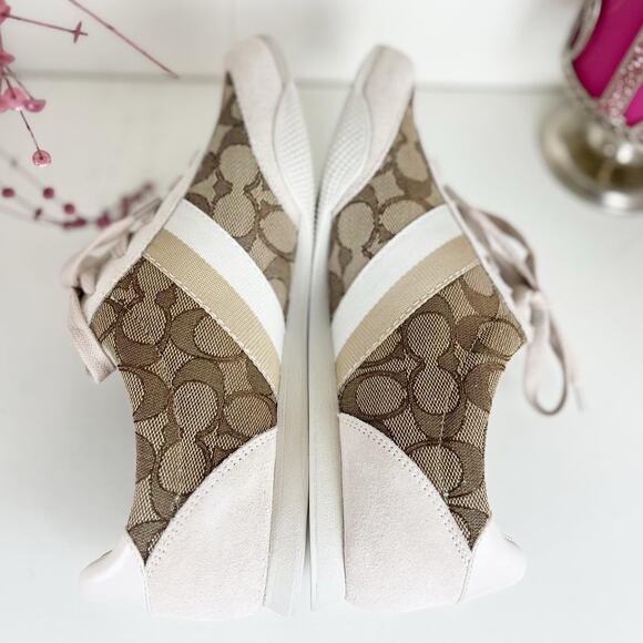 Coach NWB Kelson Kelson Outline Signature Suede Sneakers Khaki Chalk Size 8M - Picture 8 of 16